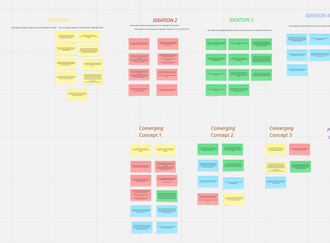 Wireframe sketches and flow diagrams generated during design brainstorm